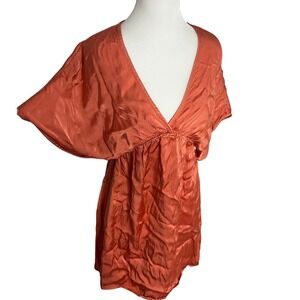 Orange Mini Dress V Neck Short Sleeve Flowy Casual Party‎ Cocktail